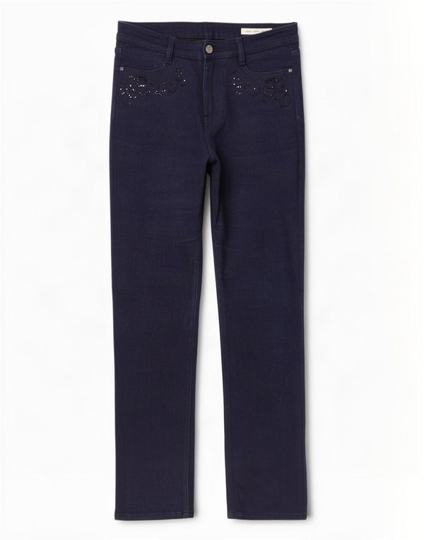 Marks & Spencer Γυναικεία Straight Jeans UK 10 Small W30 L29 Navy Blue Cotton