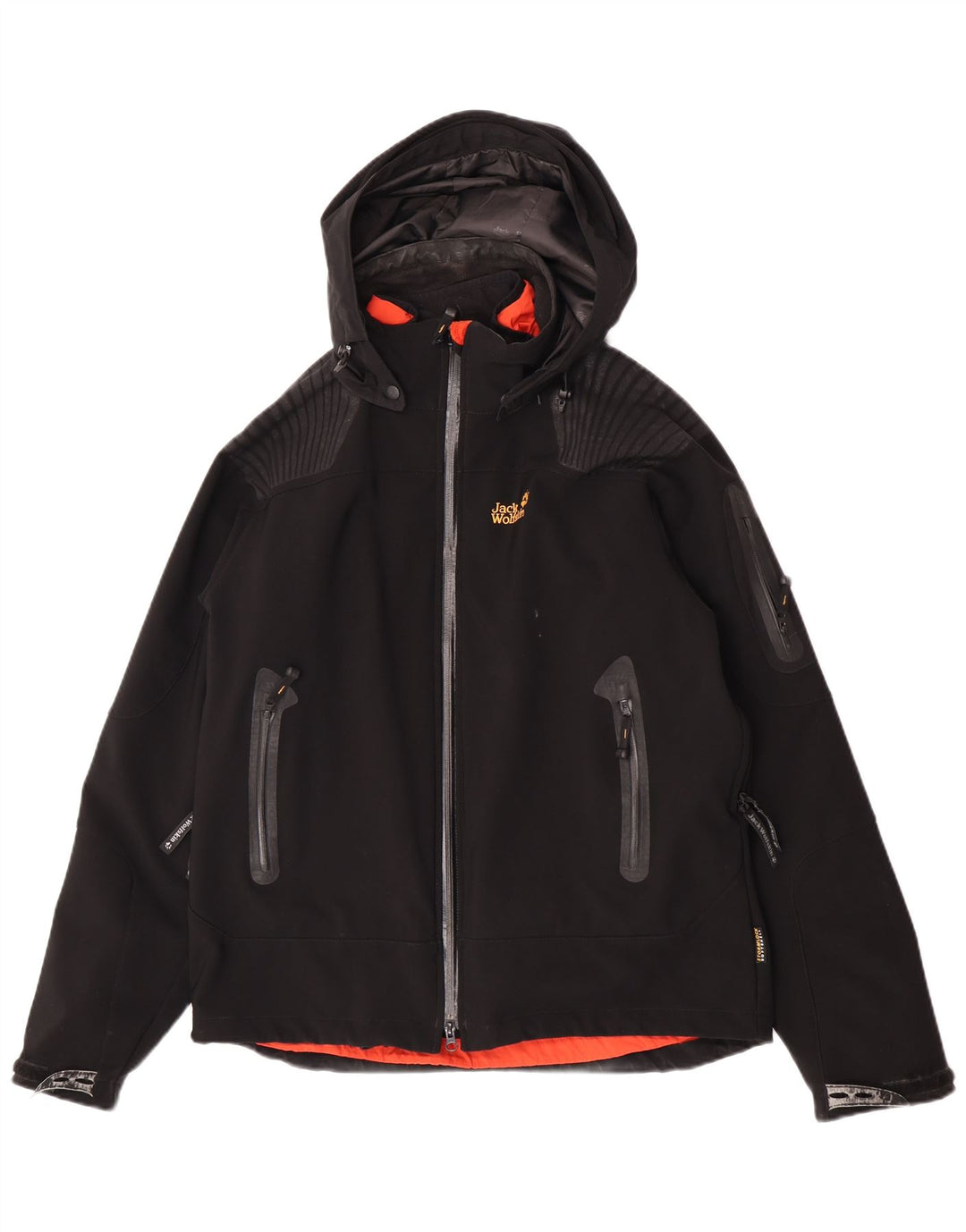 Jack Wolfskin Ανδρικό Αντιανεμικό Μπουφάν με Κουκούλα UK 40/42 Μεγάλο Μαύρο Πολυεστέρα