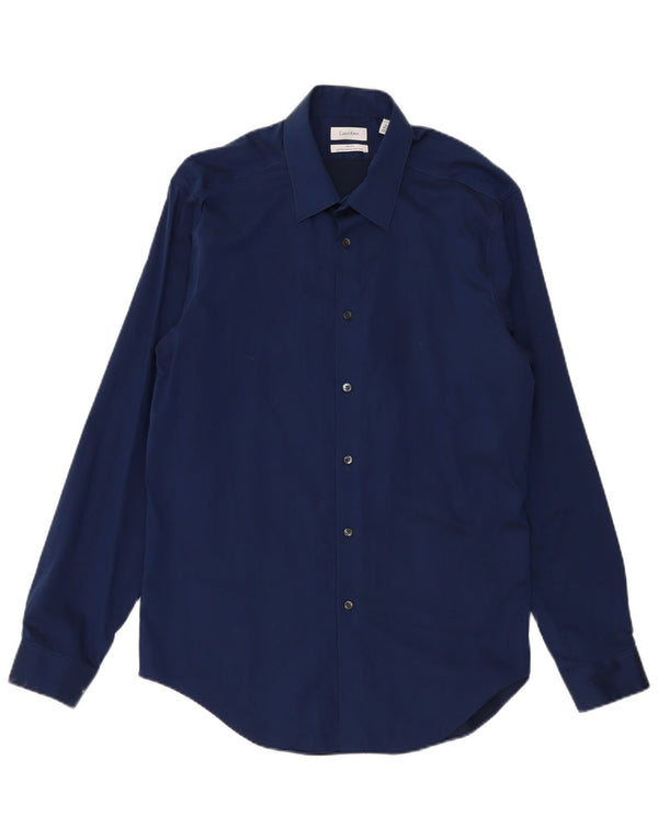 Calvin Klein Ανδρικό Slim Fit Shirt UK 16 1/2 Large Navy Blue Cotton