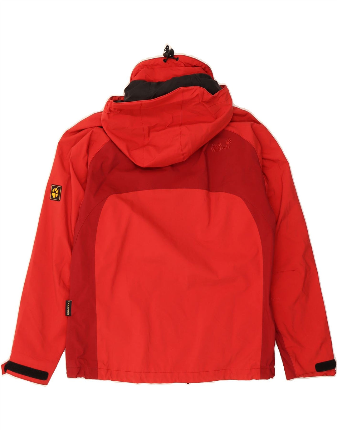JACK WOLFSKIN Womens Hooded Rain Jacket UK 10 Small  Red Colourblock Vintage Jack Wolfskin and Second-Hand Jack Wolfskin from Messina Hembry 