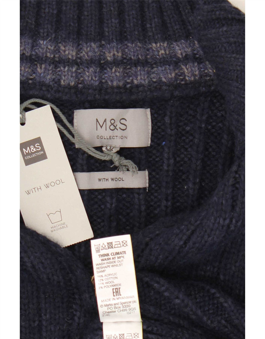 Marks & Spencer Ανδρικό πουλόβερ με φερμουάρ 2XL Ακρυλικό Navy Blue