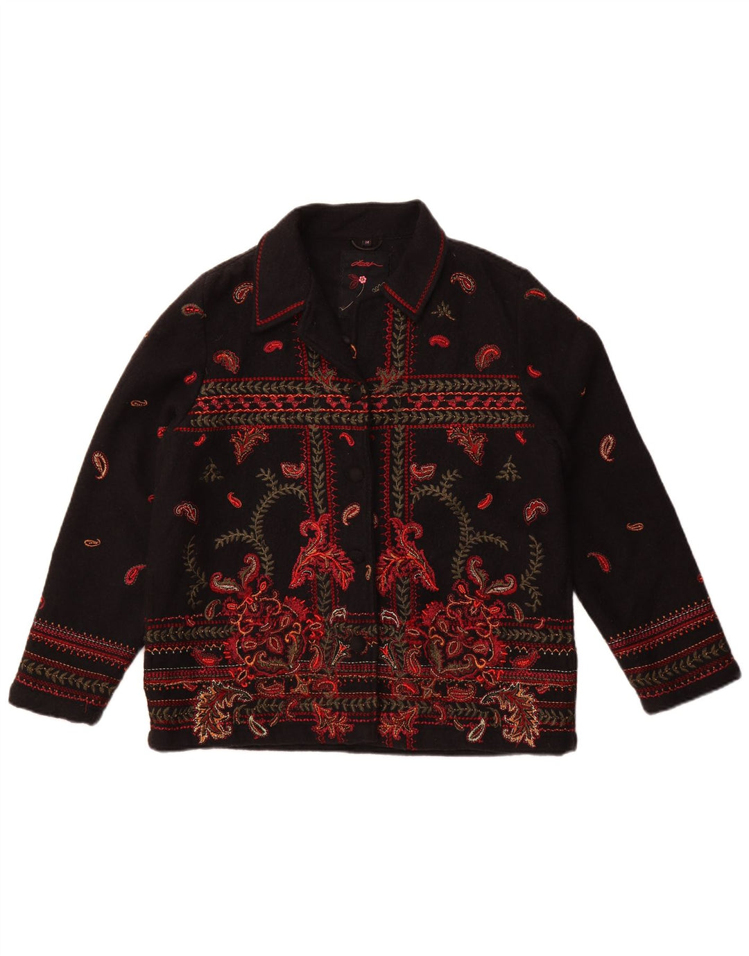 Dash Γυναικείο Bomber Jacket UK 14 Large Black Paisley Wool