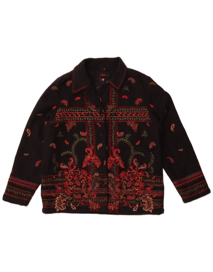 Dash Γυναικείο Bomber Jacket UK 14 Large Black Paisley Wool