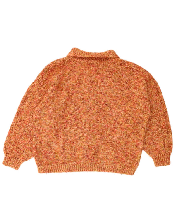 VINTAGE Γυναικείο Crop Roll Neck πουλόβερ UK 14 Large Orange Flecked