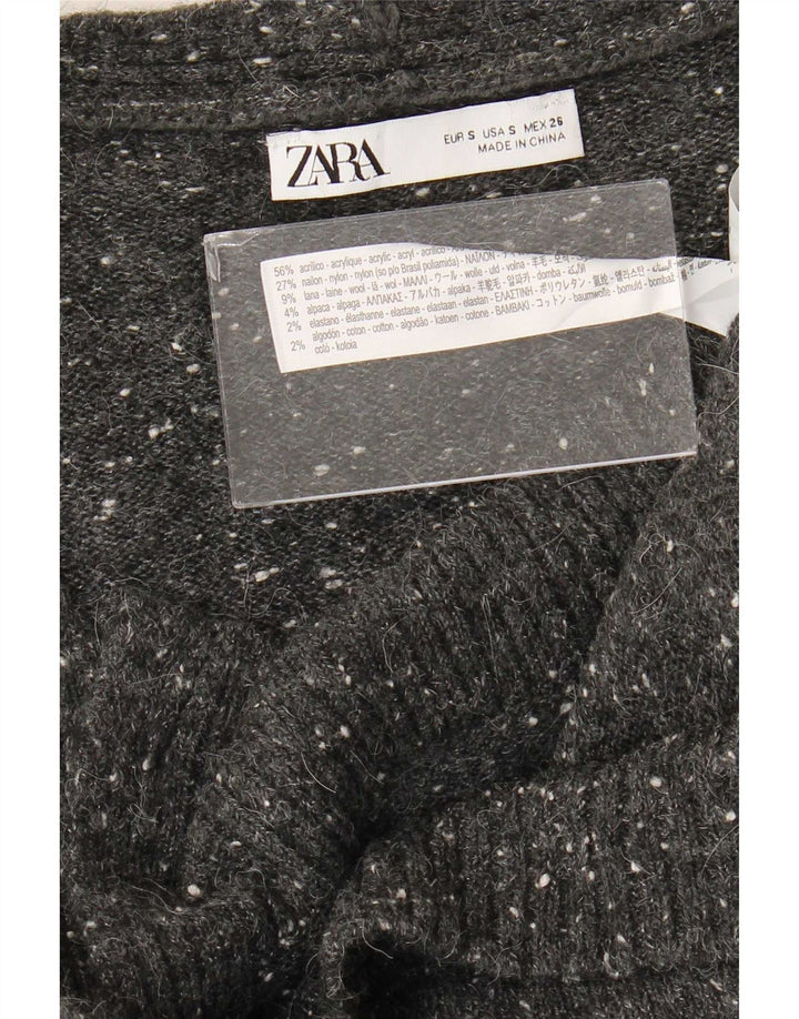 Zara Γυναικείο Longline Ζακέτα πουλόβερ UK 10 Small Grey Flecked