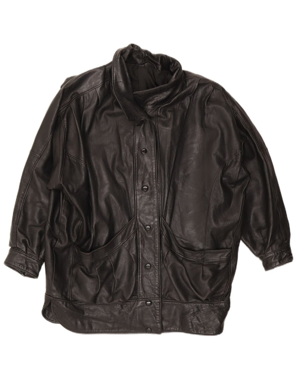 VINTAGE Γυναικείο Δερμάτινο Μπουφάν UK 14 Μεγάλο Δερμάτινο Μαύρο