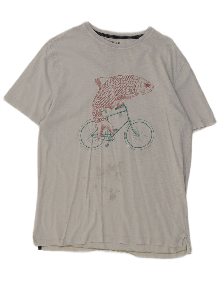 White Stuff Ανδρικό γραφικό T-Shirt Top Μεσαίο γκρι βαμβακερό