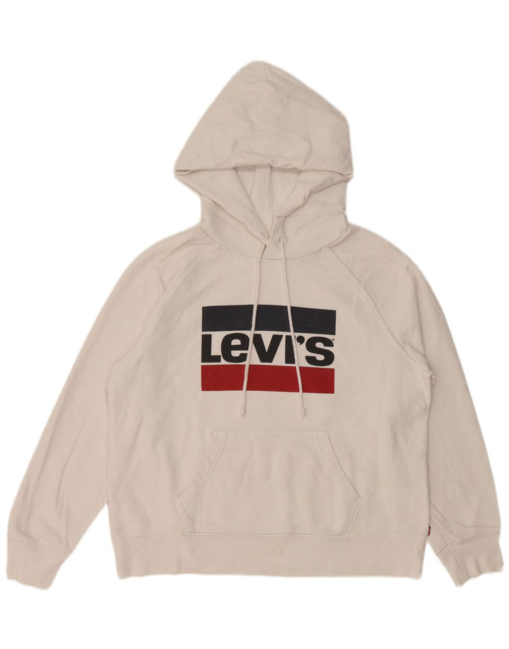 LEVI'S Γυναικείο Γραφικό Hoodie Jumper UK 14 Μεσαίο λευκό βαμβακερό