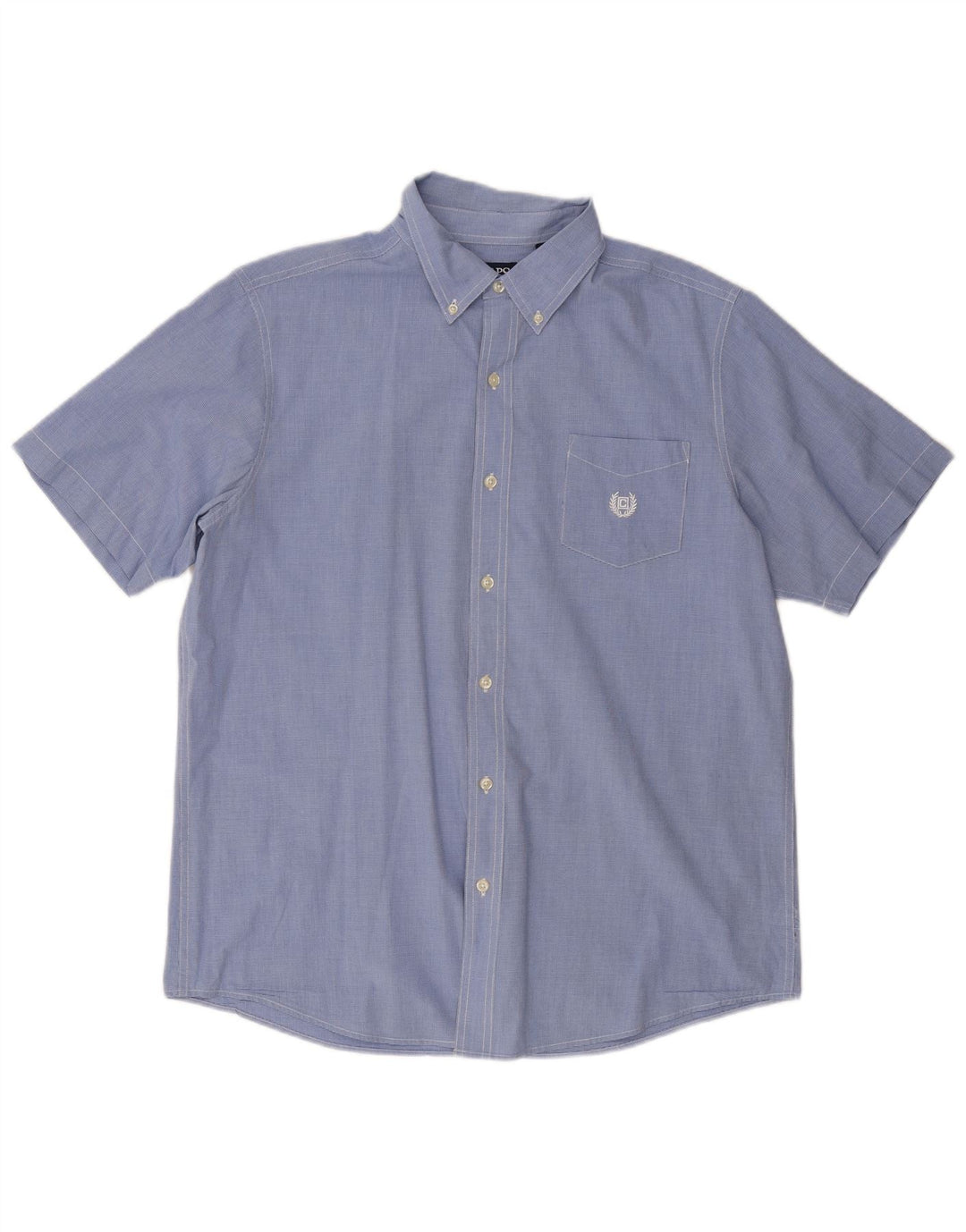 CHAPS Mens Short Sleeve Shirt Large Blue Houndstooth Cotton