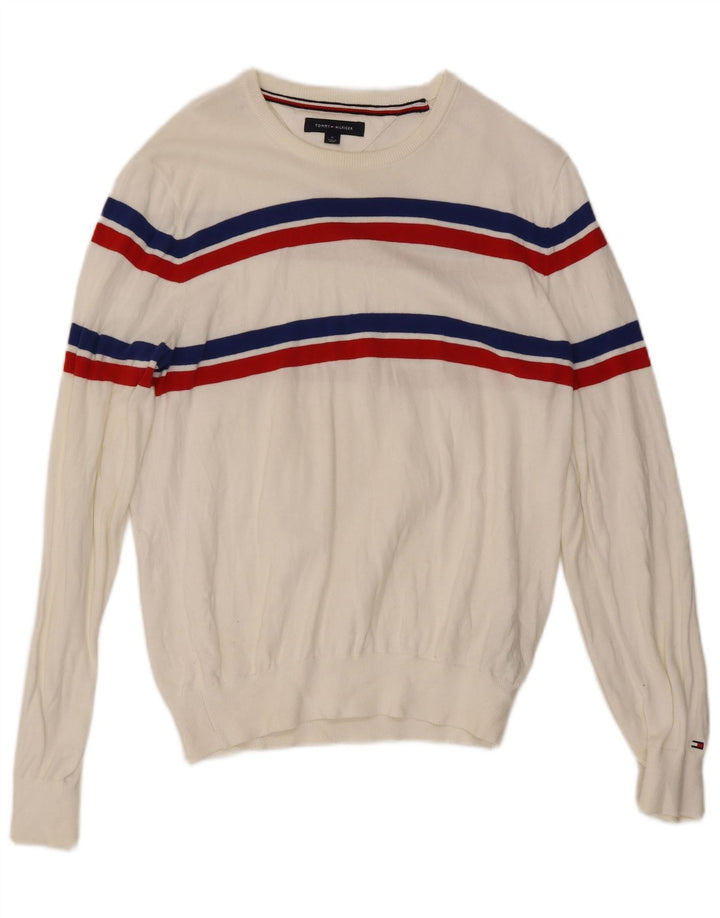 Ανδρικό πουλόβερ με λαιμόκοψη Tommy Hilfiger, μεσαίο λευκό χρώμα