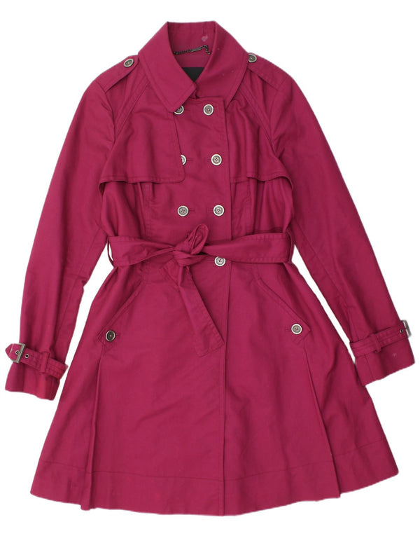 TED BAKER Womens Trench Coat Size 4 Large Burgundy Cotton