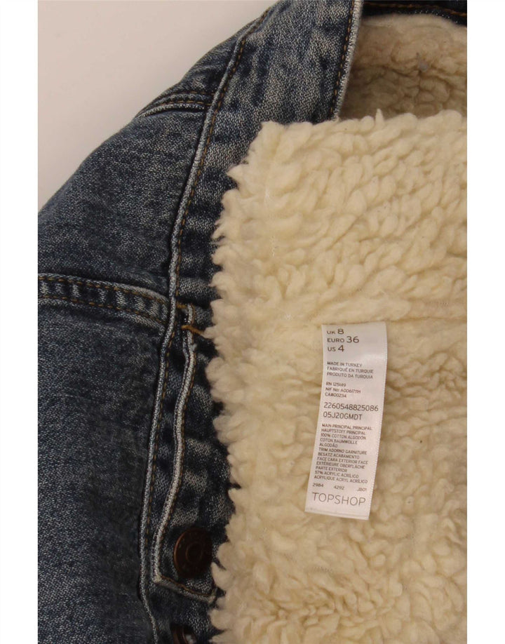 Topshop Γυναικείο Sherpa Τζιν Μπουφάν UK 8 Small Blue Cotton