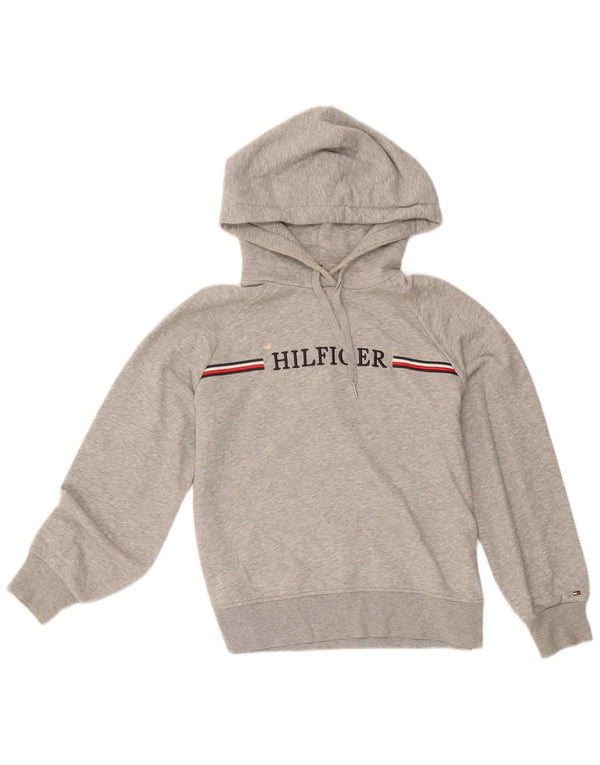 Tommy Hilfiger Γυναικείο γραφικό υπερμεγέθη Hoodie Jumper UK 6 XS γκρι ριγέ
