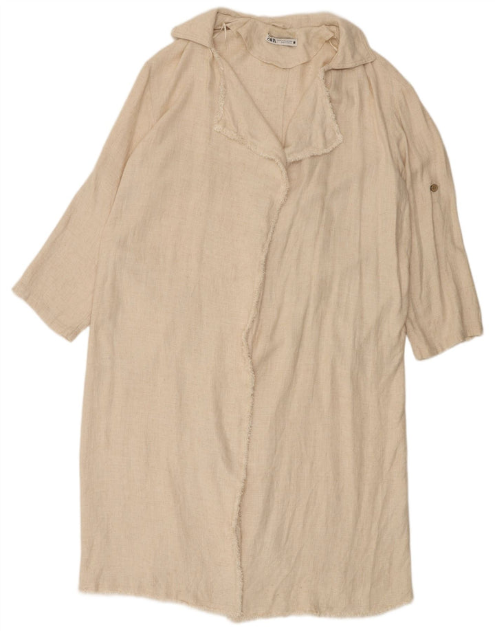 Zara Γυναικείο Oversized Ανοιχτό Πανωφόρι UK 14 Medium Off White Viscose