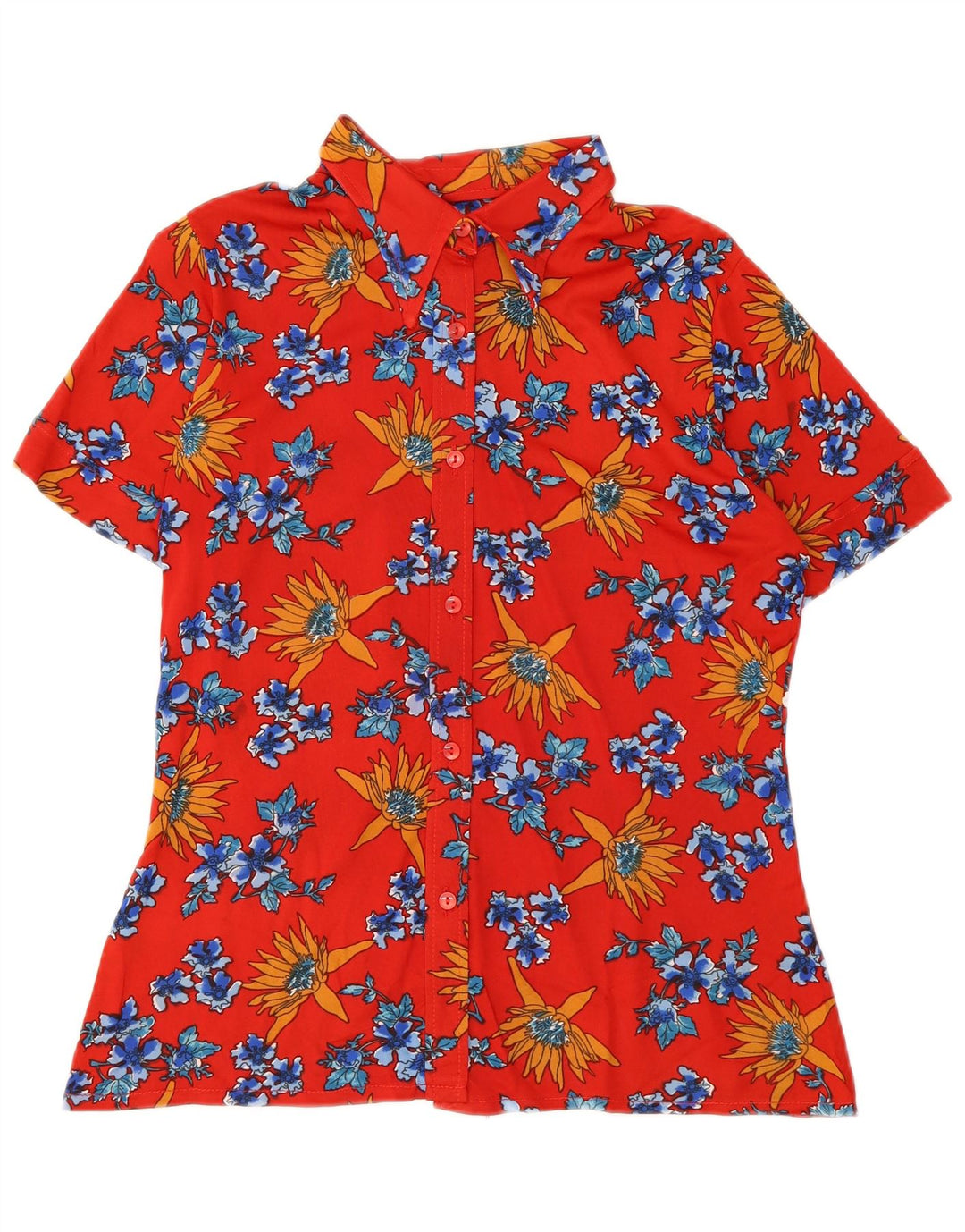 Vintage γυναικείο κοντομάνικο πουκάμισο UK 12 Medium Red Floral