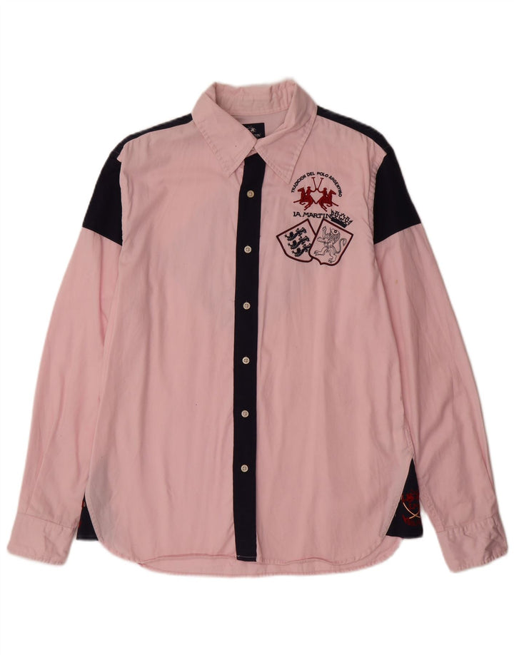 LA MARTINA Mens Shirt Medium Pink Colourblock Cotton