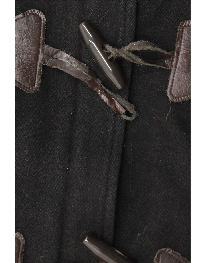 Vintage γυναικείο παλτό Duffle με κουκούλα UK 10 Small Black Wool