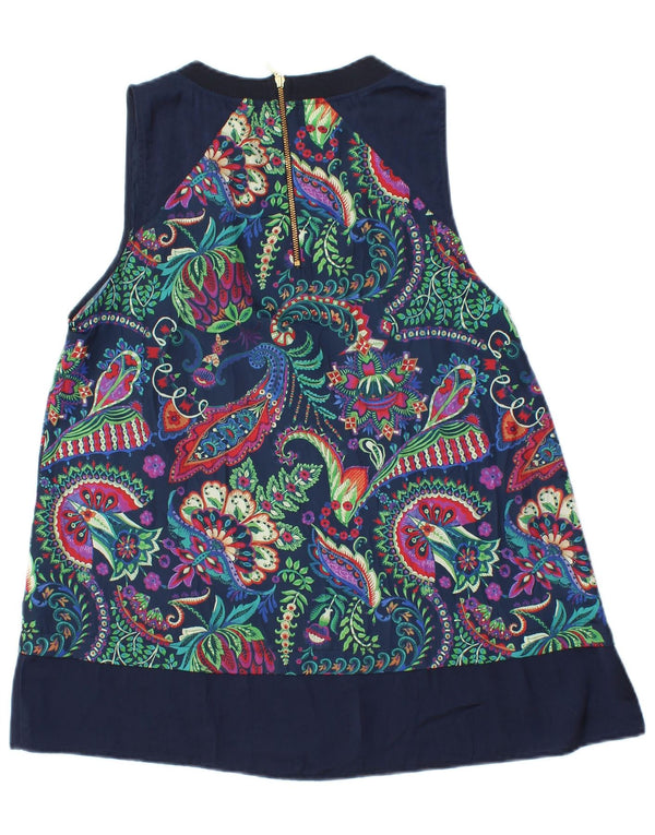 Desigual Γυναικεία γραφική αμάνικη μπλούζα Top 10 Small Navy Blue Paisley