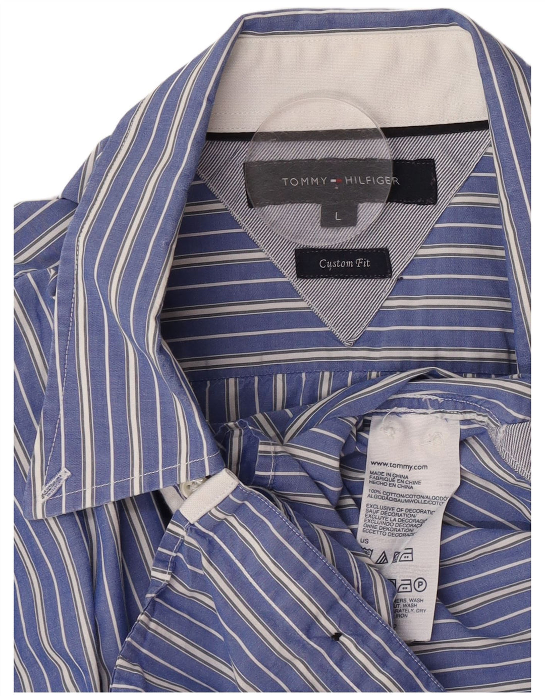 Ανδρικό πουκάμισο Tommy Hilfiger Custom Fit Μεγάλο μπλε ριγέ βαμβακερό