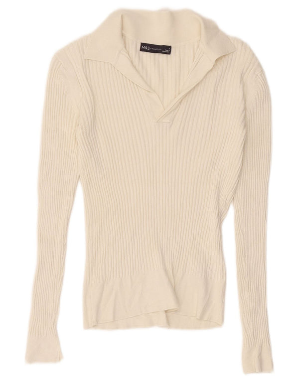 Marks & Spencer Γυναικείο πουλόβερ με λαιμό πόλο UK 8 Small White Viscose