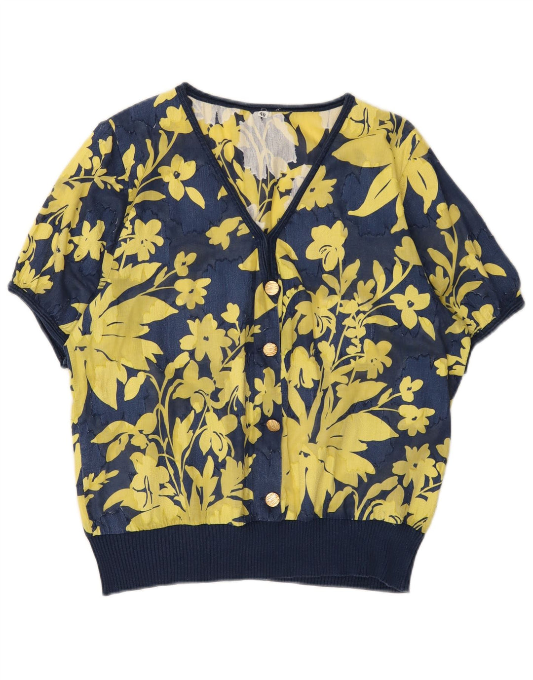 Vintage γυναικεία μπλούζα τοπ IT 48 XL Navy Blue Floral Βαμβακερό