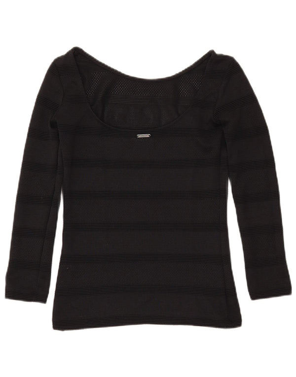 GUESS Γυναικείο Crop Boat Neck Jumper πουλόβερ UK 4 XS Μαύρο ριγέ