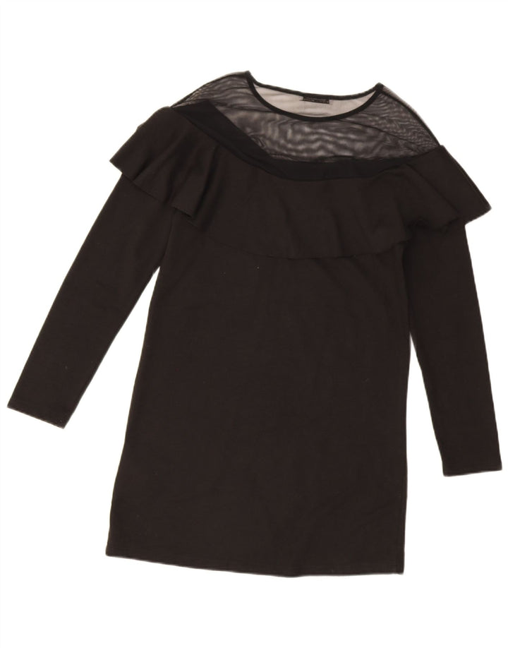 Zara Γυναικείο μακρυμάνικο φόρεμα Shift UK 10 Small Black Polyester