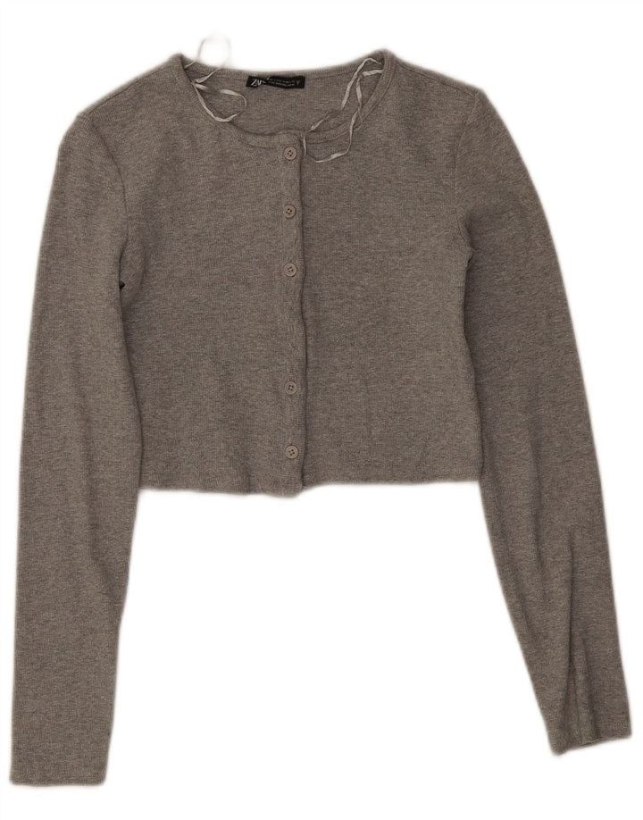 Zara Γυναικείο Crop Top UK 8 Small Grey Flecked Cotton