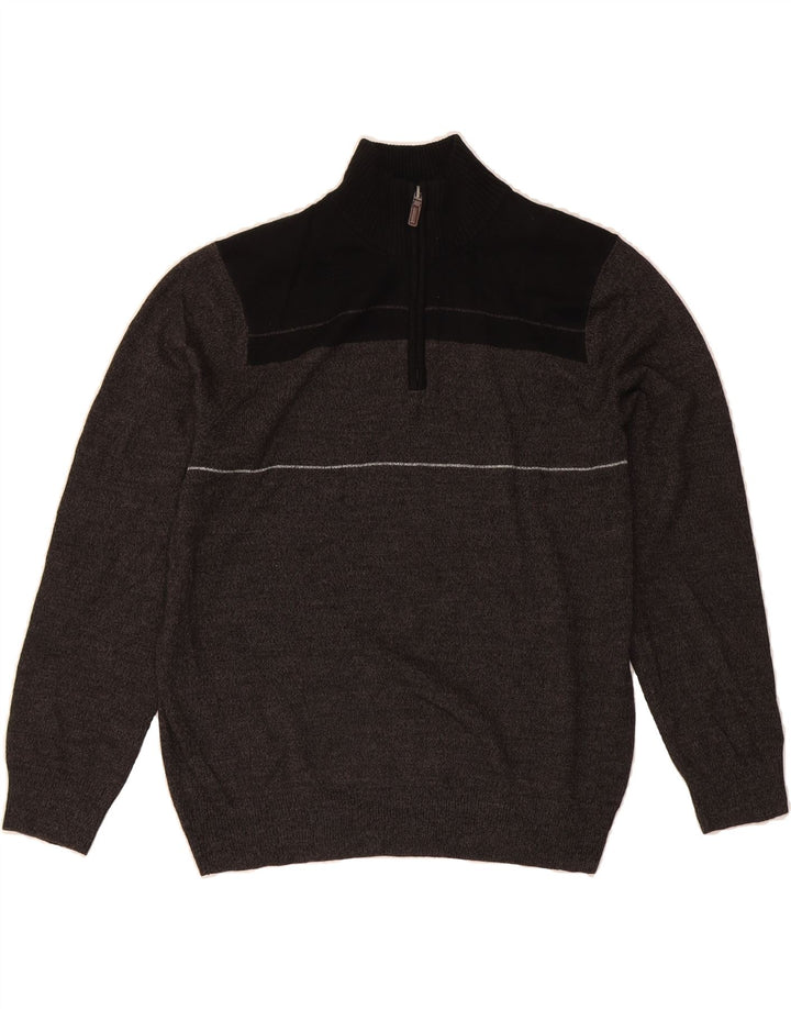 DOCKERS Mens Zip Neck Jumper Sweater Medium Grey Colourblock Acrylic Vintage Dockers and Second-Hand Dockers from Messina Hembry 