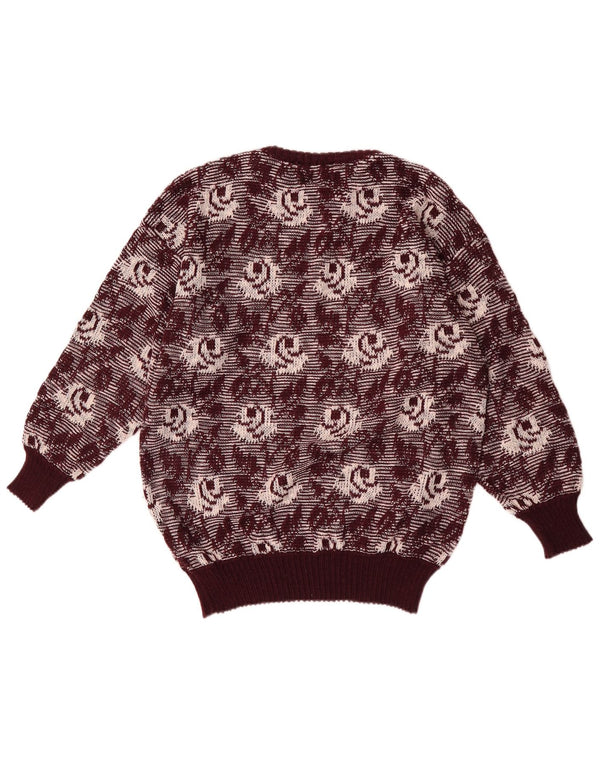 Vintage γυναικείο πουλόβερ με λαιμόκοψη UK 14 Medium Burgundy Floral