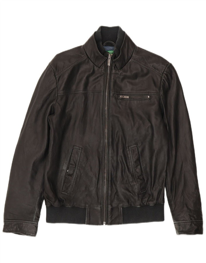BENETTON Womens Leather Jacket IT 52 2XL Black Sheepskin