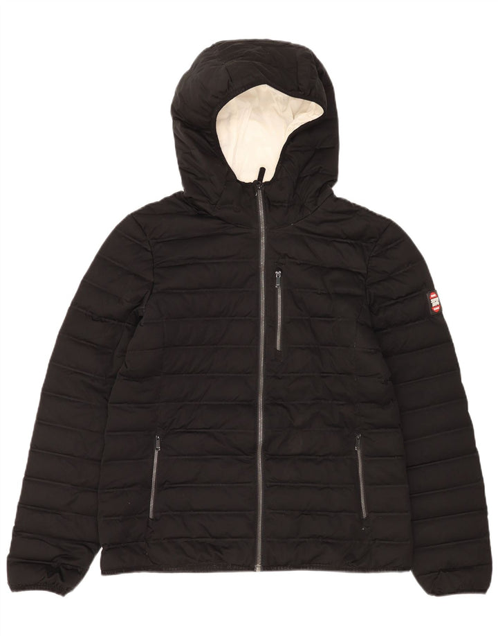 Superdry γυναικείο μπουφάν με κουκούλα UK 14 μεγάλο μαύρο πολυεστέρα