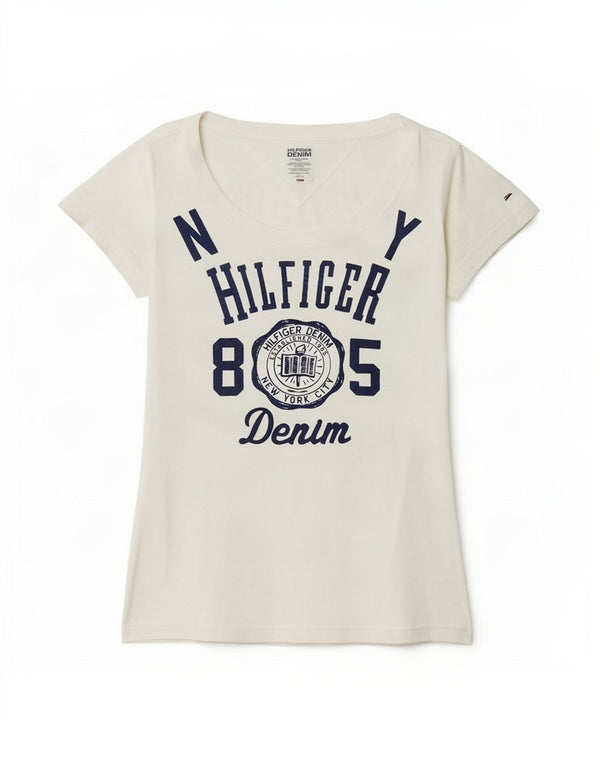 Γυναικείο γραφικό μπλουζάκι Tommy Hilfiger Top UK 6 XS Λευκό