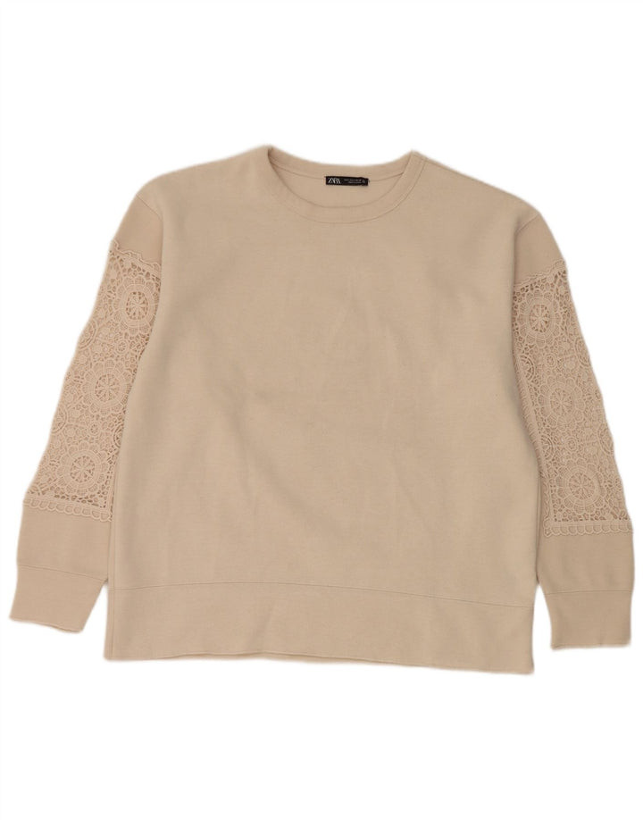 Zara Γυναικεία φούτερ μεγάλου μεγέθους Jumper UK 10 Small Beige Polyester