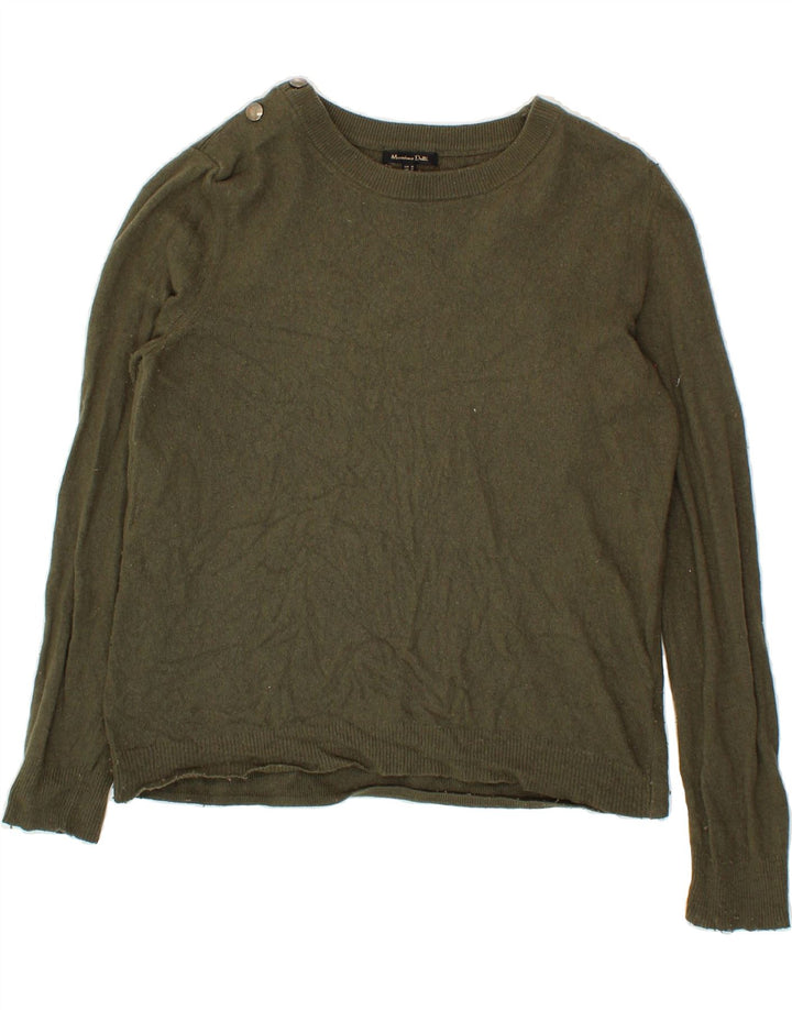 MASSIMO DUTTI Womens Boat Neck Jumper Sweater UK 14 Medium Khaki Wool Vintage Massimo Dutti and Second-Hand Massimo Dutti from Messina Hembry 