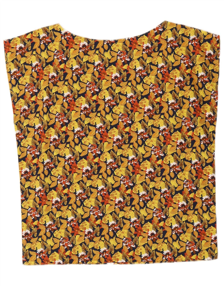 Vintage Γυναικεία Crop Αμάνικη Μπλούζα Τοπ UK 14Medium Yellow Floral
