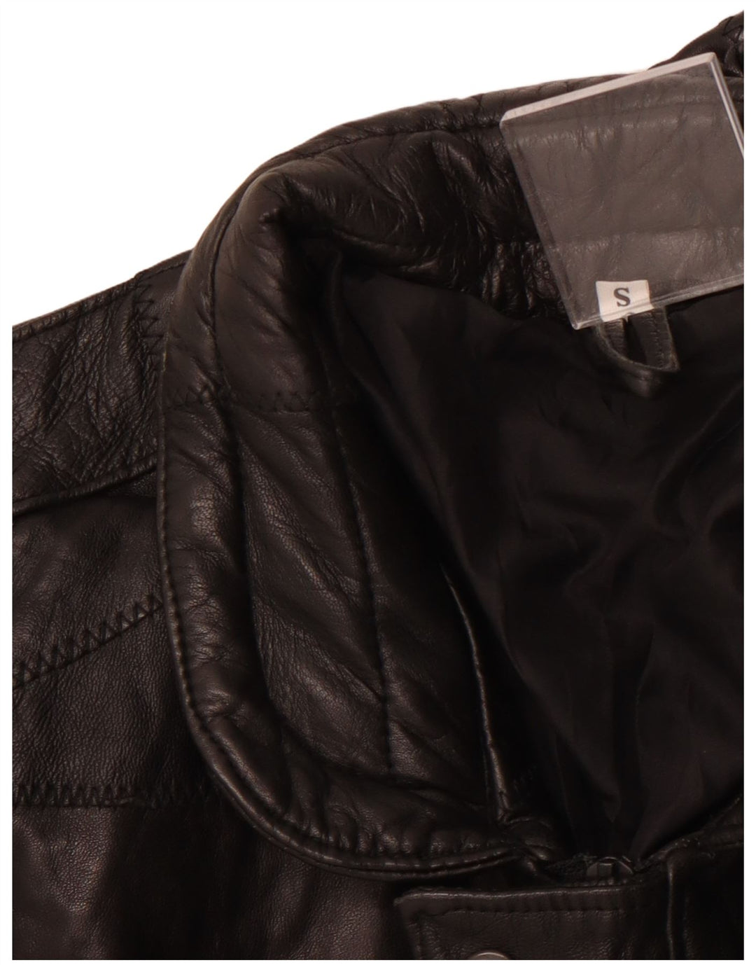 Ανδρικό δερμάτινο μπουφάν VINTAGE Military Loose Fit UK 36 Small Black Patchwork