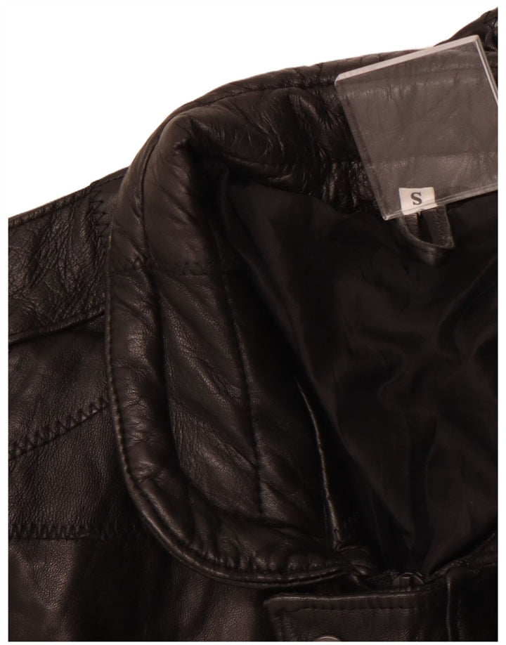 Ανδρικό δερμάτινο μπουφάν VINTAGE Military Loose Fit UK 36 Small Black Patchwork