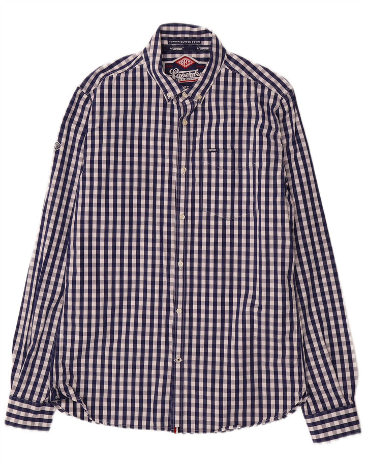 Ανδρικό πουκάμισο Superdry Μεγάλο Navy Blue Gingham Cotton