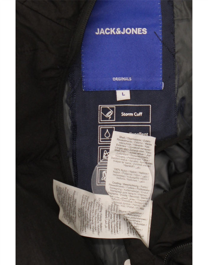 JACK & JONES Ανδρικό μπουφάν με κουκούλα με επένδυση UK 40 μεγάλο μαύρο νάιλον
