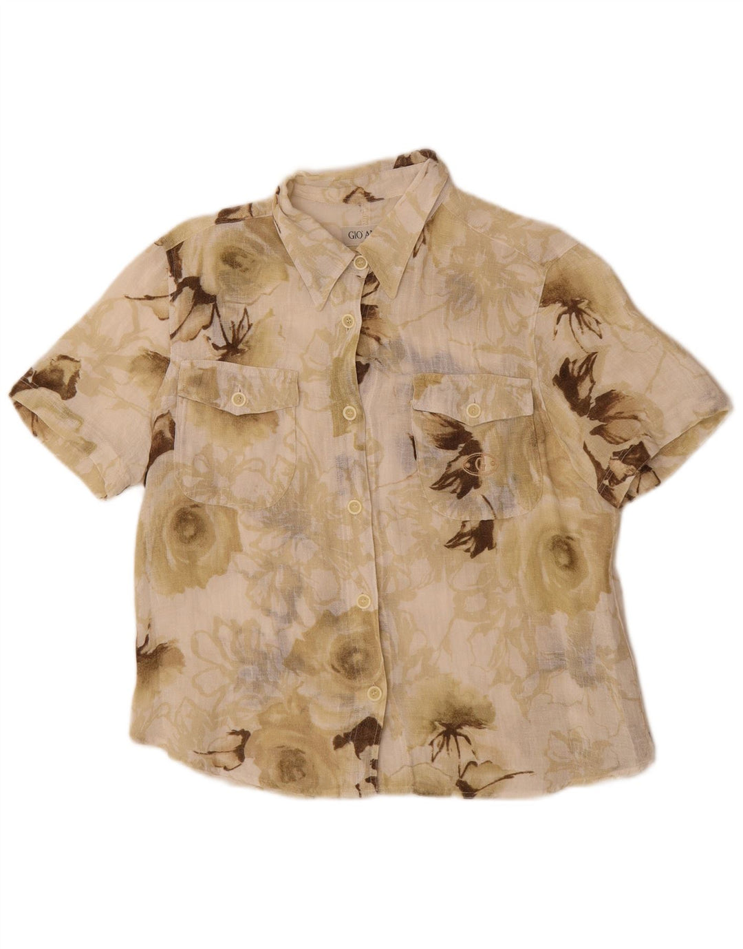 Gio Anna Γυναικείο πουκάμισο See Through κοντομάνικο IT 44 Medium Beige Floral