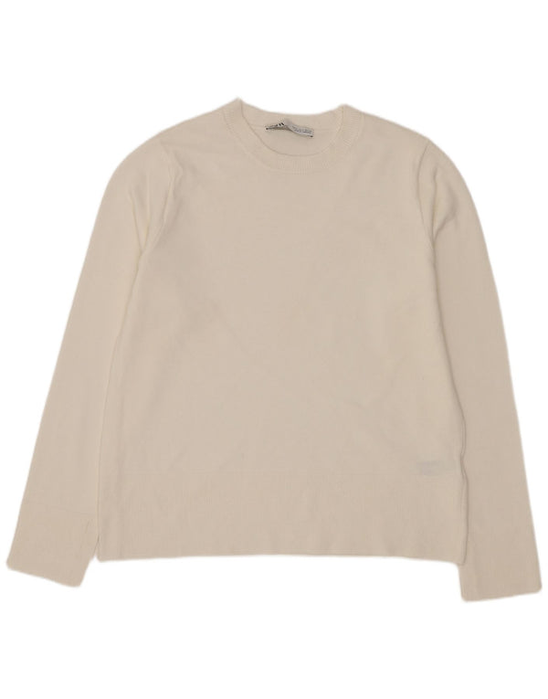 Zara Γυναικείο πουλόβερ με λαιμόκοψη UK 10 Small White Viscose