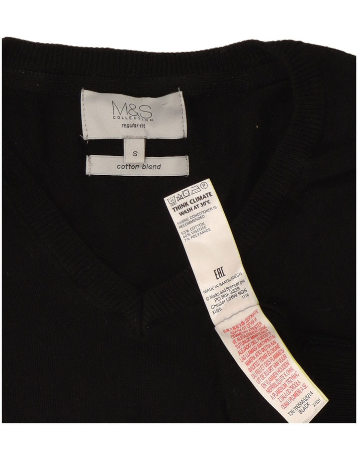 Marks & Spencer Ανδρικό πουλόβερ με κανονική εφαρμογή με λαιμόκοψη, μικρό μαύρο βαμβακερό
