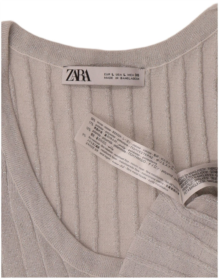 Zara Γυναικείο Γιλέκο Τοπ UK 14 Μεγάλη ασημένια βισκόζη