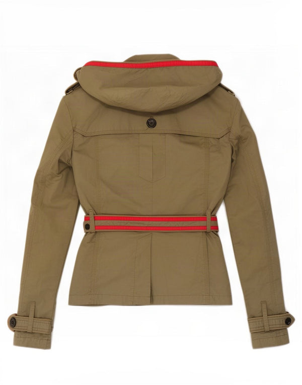 Superdry Womens Short Trench Coat UK 18 XL Khaki Cotton