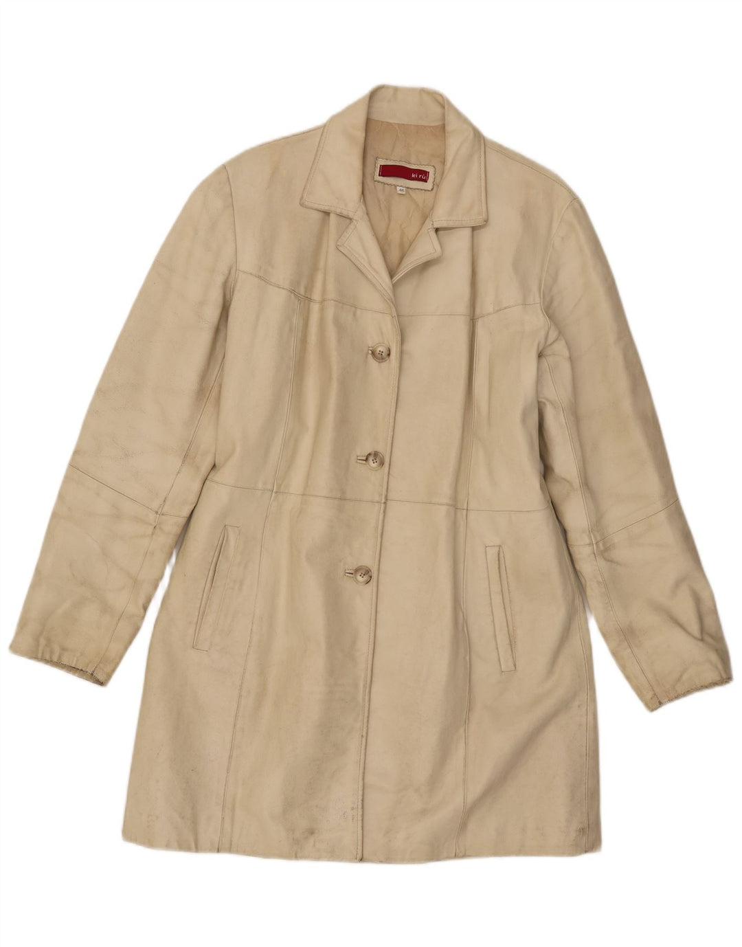 Vintage Γυναικείο Δερμάτινο Παλτό IT 46 Large Beige