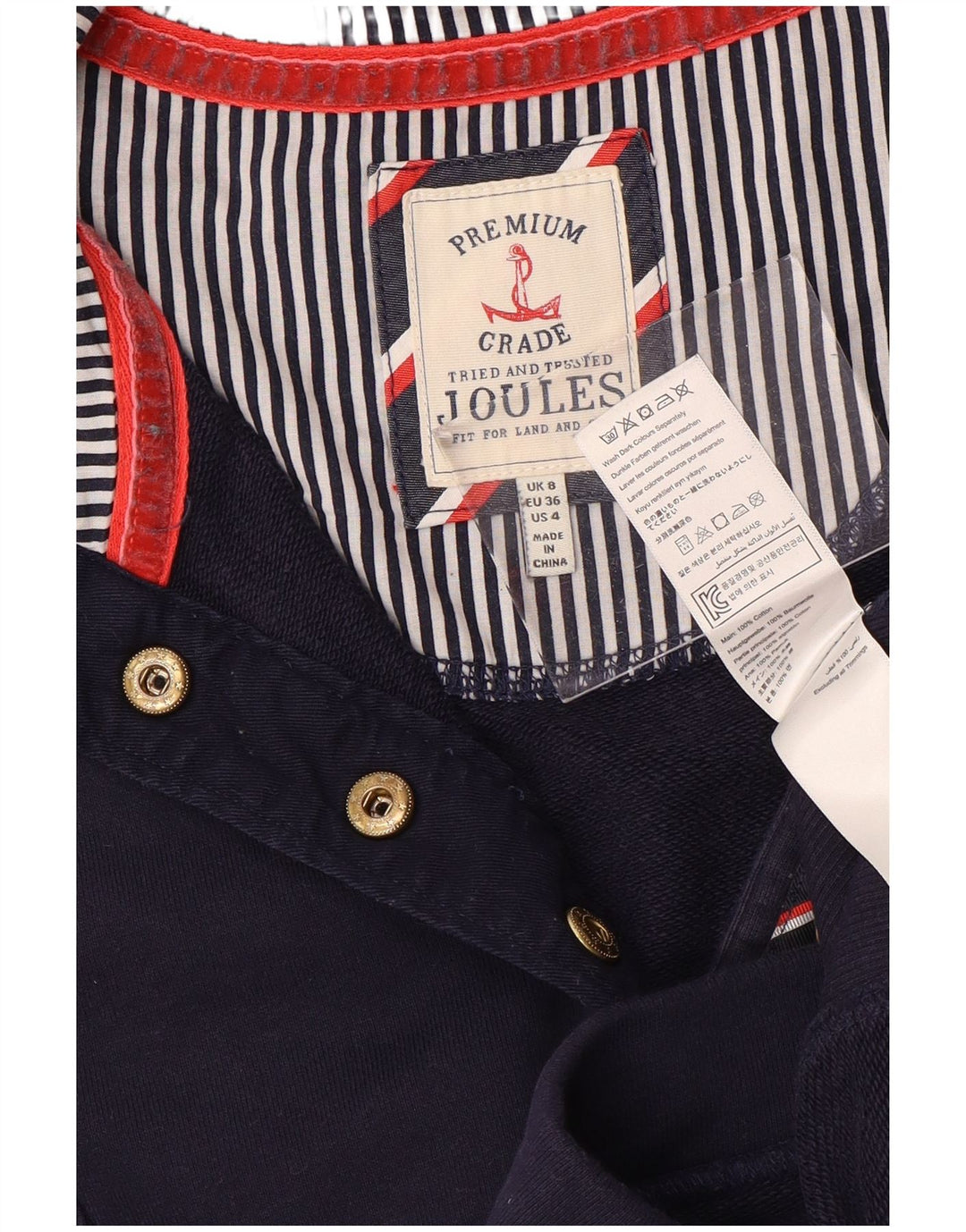 JOULES Γυναικεία φούτερ με λαιμόκοψη κουμπιού Jumper UK 8 Small Navy Blue Cotton