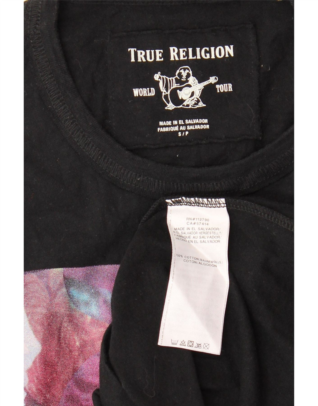 TRUE RELIGION Ανδρικό γραφικό T-Shirt Top Μικρό μαύρο φλοράλ βαμβακερό