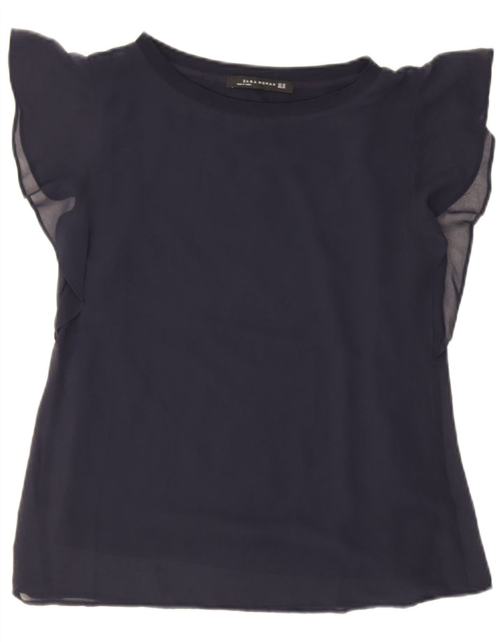 Zara Γυναικεία Μπλούζα Oversized Top UK 6 XS Navy Blue Viscose
