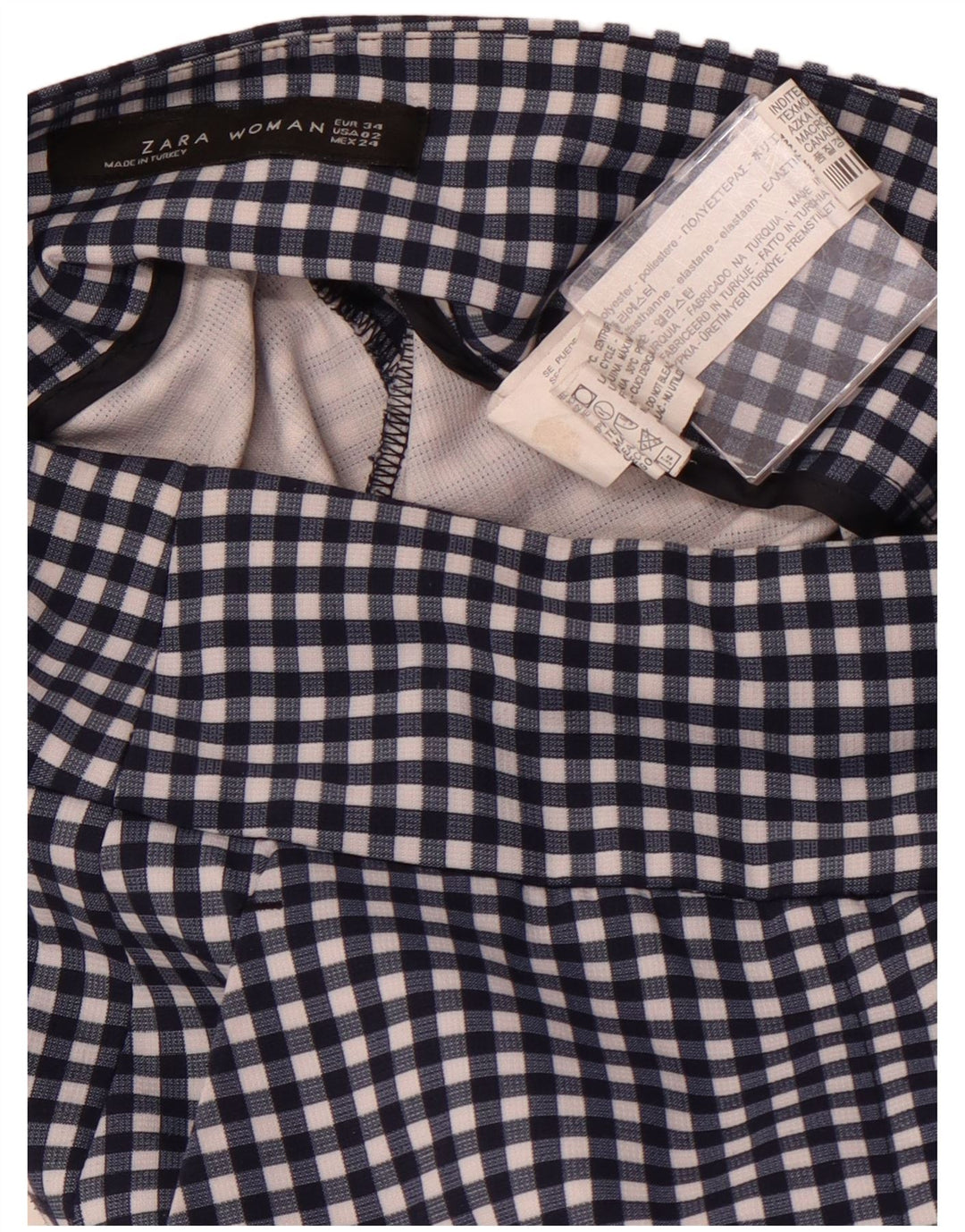 ZARA Γυναικείο κωνικό παντελόνι Chino EU 34 2XS W24 L28 Navy Blue Gingham